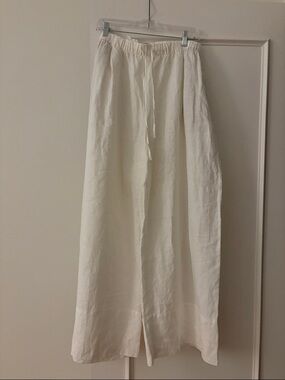 ZARA White Linen Wide Leg Drawstring Pants XXL
